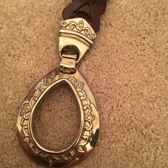 Braided Brown Leather Belt Vintage Womens Sz M Western Silver Tone Buckle - Picture 3 of 6